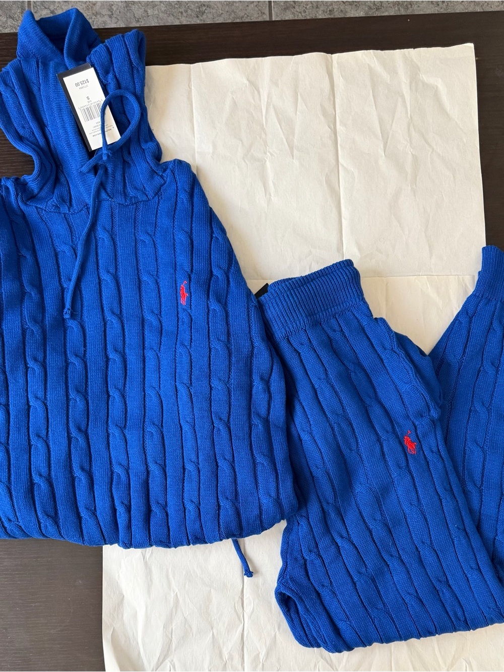 Ralph Lauren Blue Cable Knit Polo Sweater with Yellow Tag
